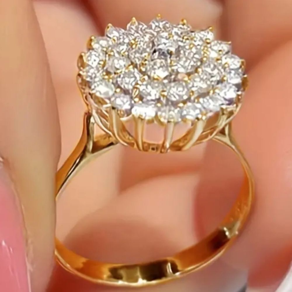 Celeb style Lotus Seed Shape diamond Flower wedding Ring sz6